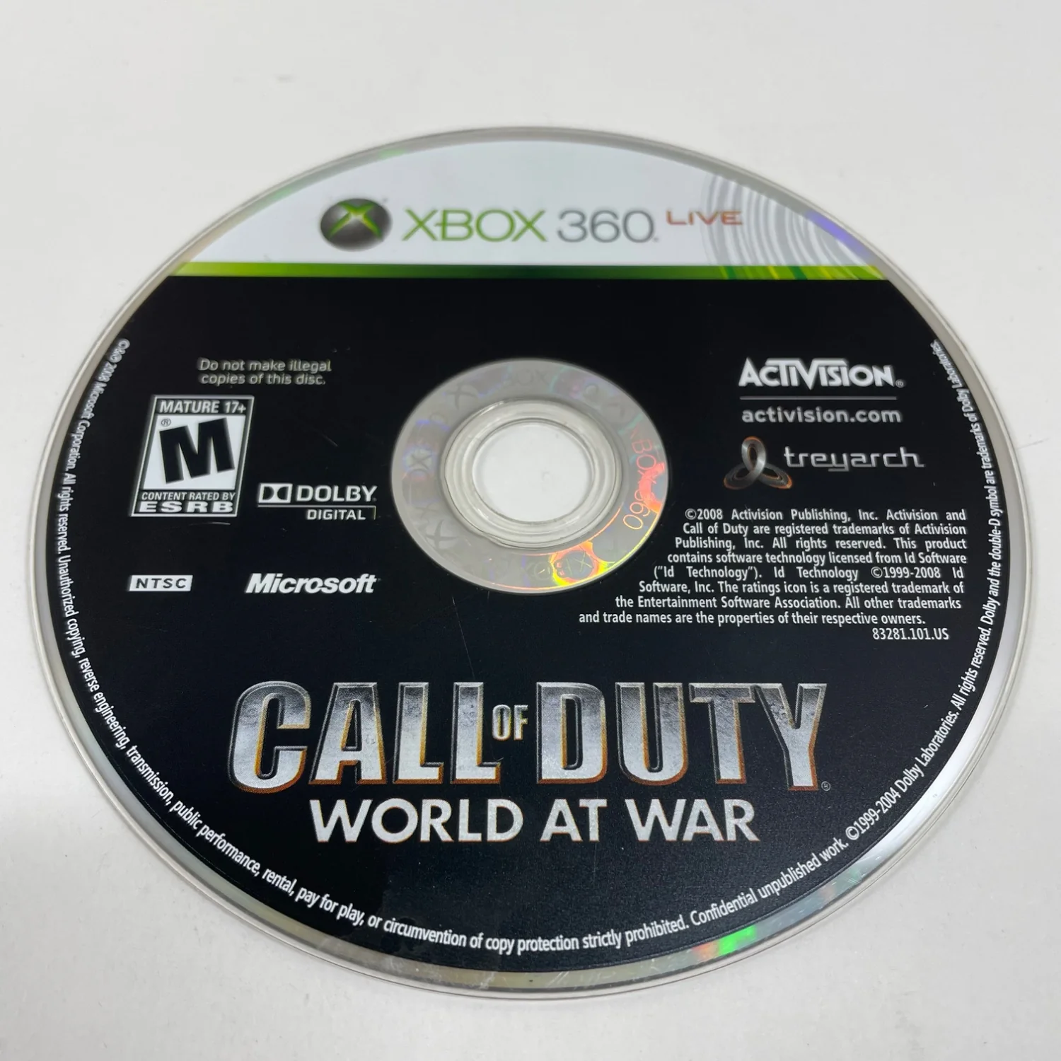 Call of Duty World at War (Microsoft Xbox 360, 2008) Disc Only