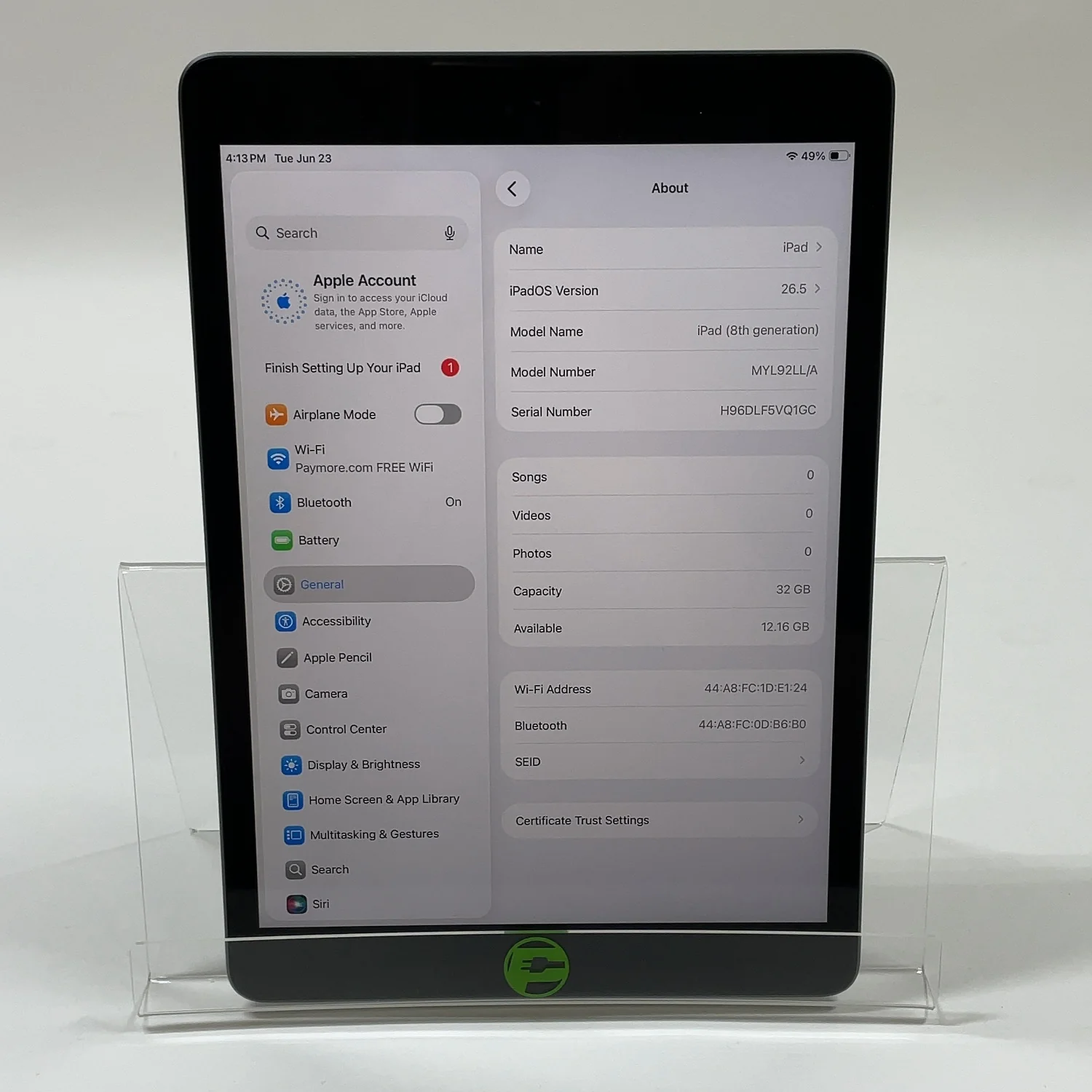 WiFi Only Apple iPad 8th Gen 32GB Space Gray MYL92LL/A - Image 7