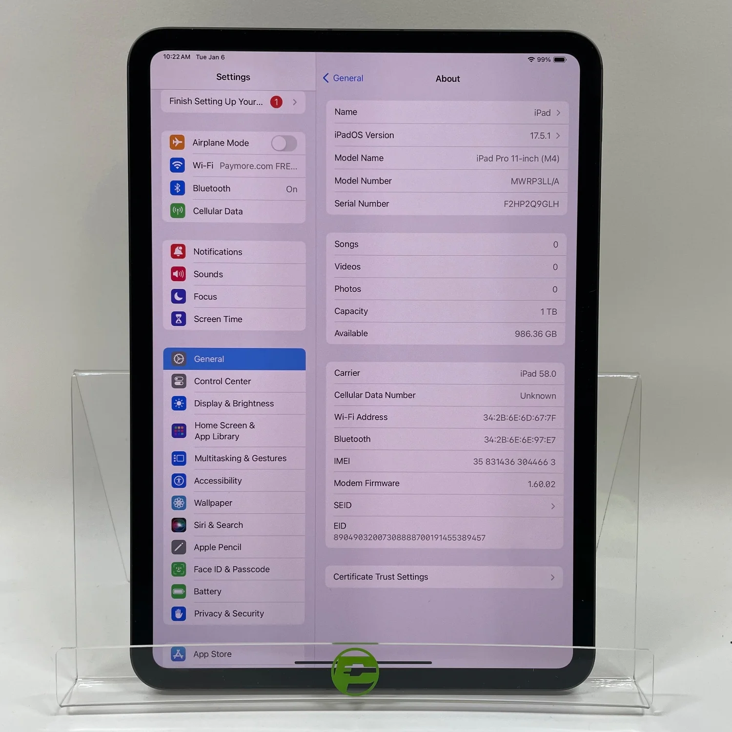 WiFi Only Apple iPad Pro 11" M4 1TB 17.5.1 Space Black MWRP3LL/A - Image 8